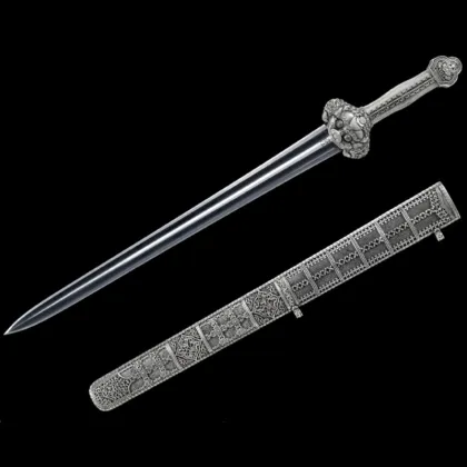 Ming Dynasty Yongle Sword Original Sculpture Pure Silver Set Meteorite Iron Forging