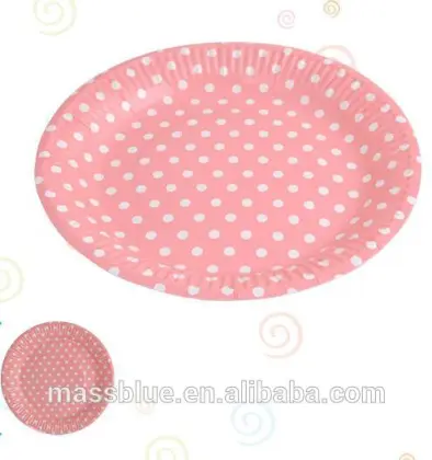 Pink color paper plate with white color for dinner
