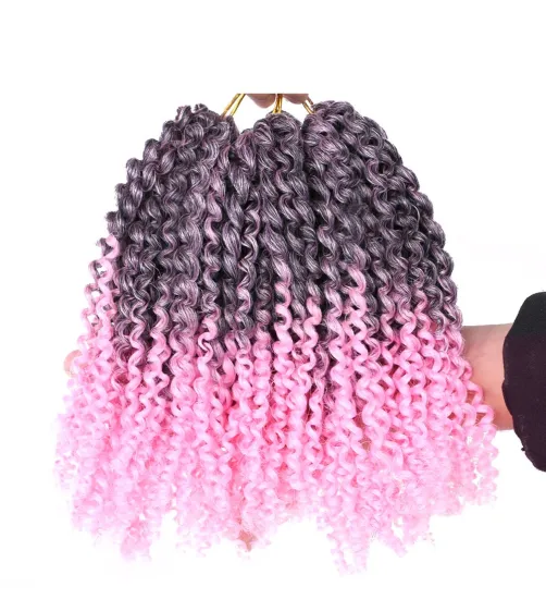 Wholesale New Water Wave Curly Hair Bob Kinky Curly Synthetic Braid 8" Ombre Marley Crochet Braids Synthetic Hair Extension