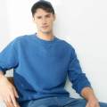 Mens Fashion Cotton Indigo Long Sleeve Pullover Φούτερ