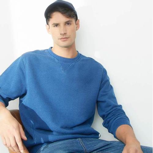 Mens Fashion Cotton Indigo Long Sleeve Pullover Sweatshirts