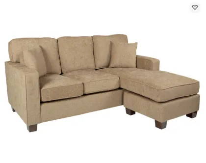 Russell Sectional Sofa Navy Fabric 2 Pillows Coffee Legs