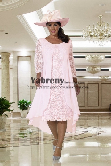 Comfortable Plus size Tea-Length Mother of the bride dress Pink