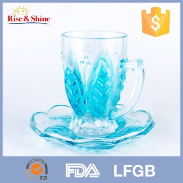 FDA approved flower sharp crystal glass cup set with handle