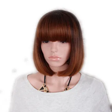 High Quality Synthetic Wig Color 12inch Bob Hair Wigs Synthetic Bob Wigs with Bangs Brown Blue Heat Resistant Synthetic Fiber