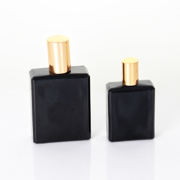 Botella de perfume de pulverización rectangular de lujo negro de lujo