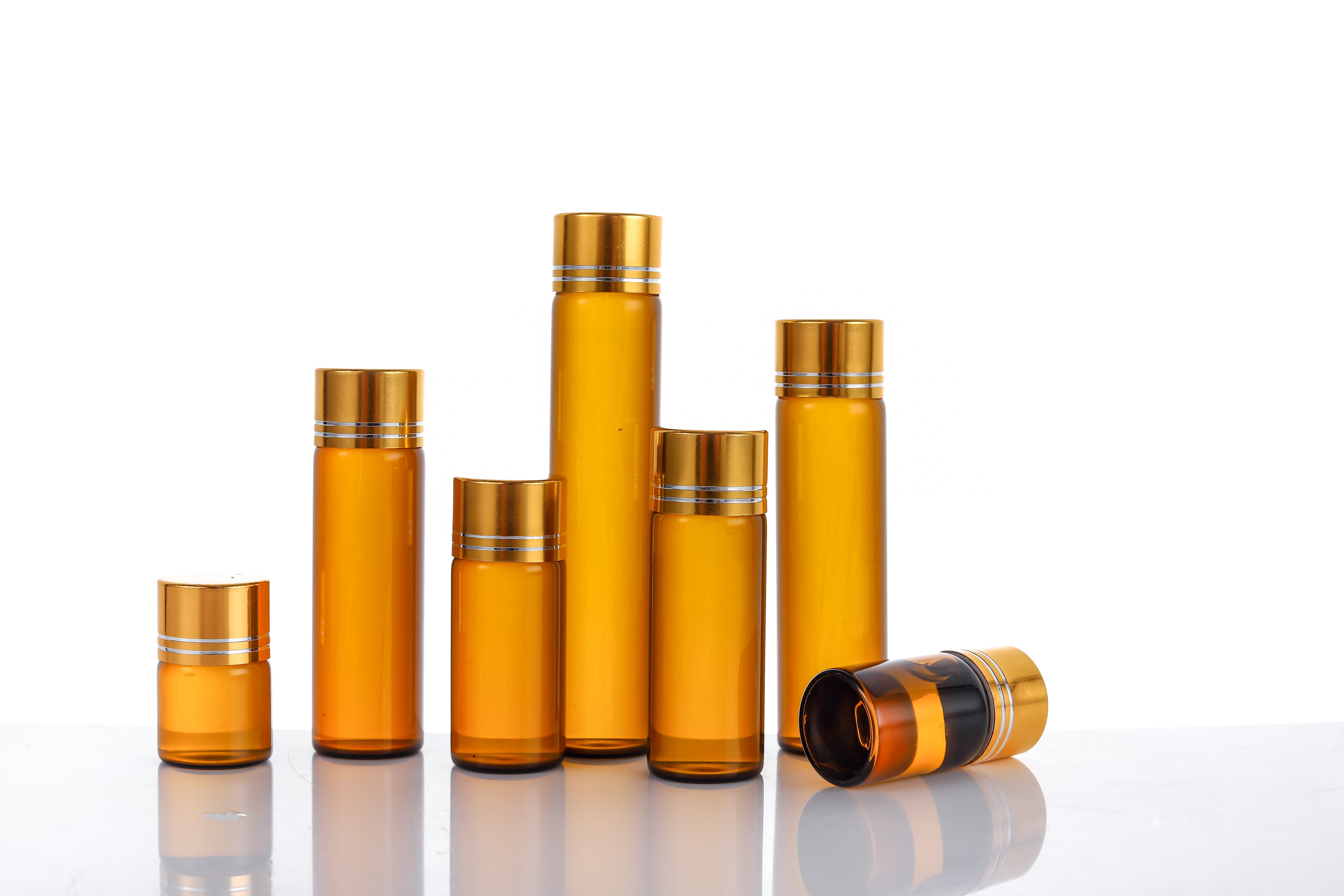 10ml 25ml Amber glass bottle with gold cap