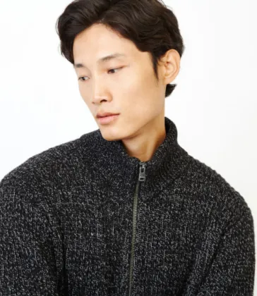 Men Snowy Fox Zip Mock Jacket Sweater