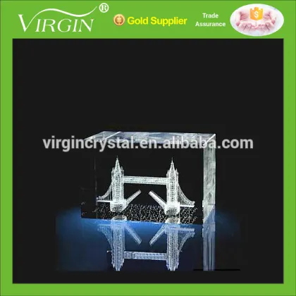 Custom made 3D laser engraved London Bridge crystal block model gift