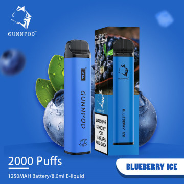 Gunnpod 2000 puflar 1250mAh pil ile tek kullanımlık vape