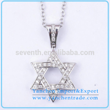 Fashionable Jewelry Hot Selling Star of David Necklace with Rhodium Plated CZ Diamonds