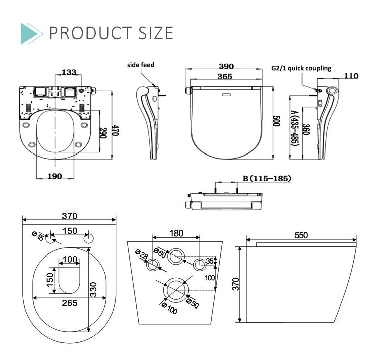 Wall Hung Electronic Toilet Size