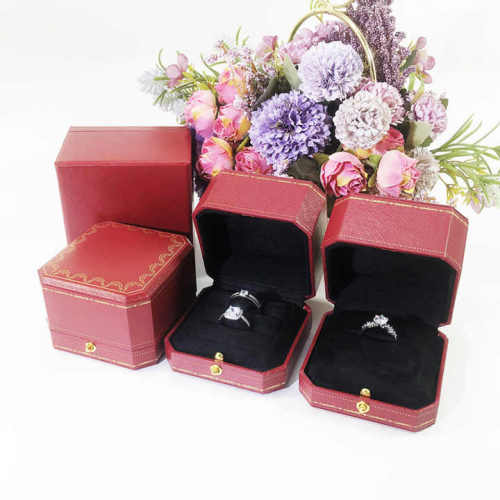 European printed octagonal red ring jewelry box