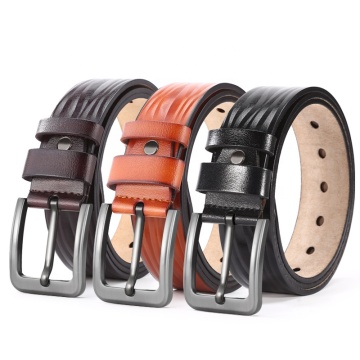 ZZP107 Embossed Logo Laser Engraved Men's Leather Belt with Zinc Alloy Buckle
