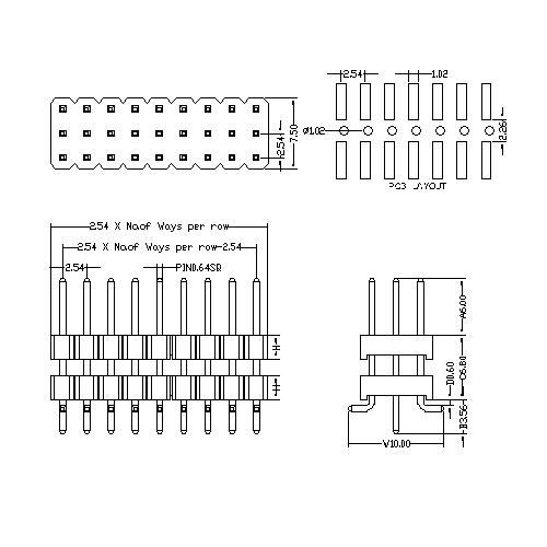 2.54 mm Pin Header Three Row Dual Plastic SMT Type PHEM12-XXT