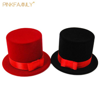 New arrival hat style red and black ring box for wedding