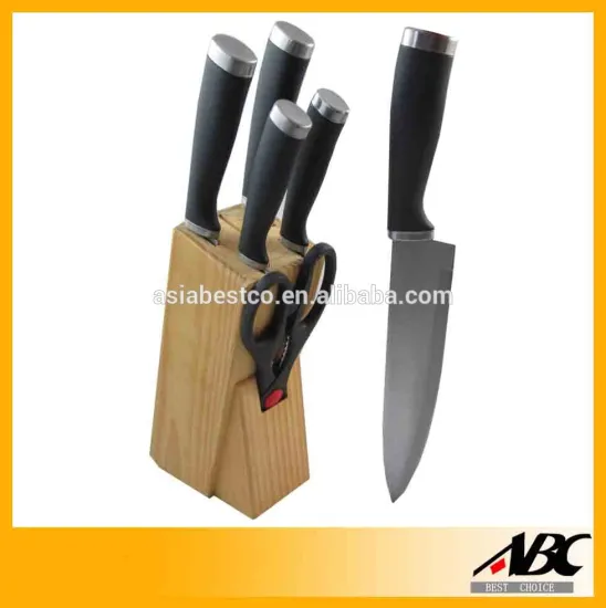Popular Pine Wood Block Forge Handle Kitchen Knife Set