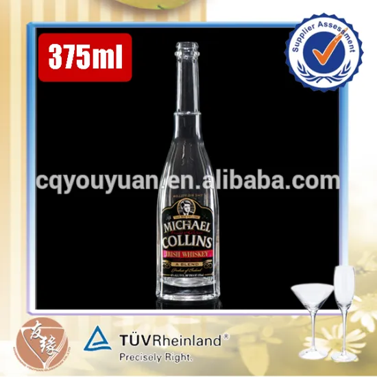 High-end quality 375ml made in china fluted neck decaled whisky glass bottle