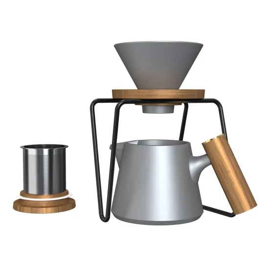 DHPO Hand Brewed Pour Over Coffee Maker - Luxury Ceramic Filter Dripper with Wood Stand & Carrier, Stainless Steel Holder