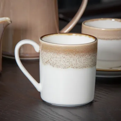 Rustic Porcelain Tea Cup Set with Reactive Glaze Pottery for Afternoon Tea