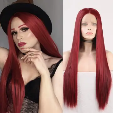 Middle Part Lace Front Human Hair Wigs #2B Red Burgundy Straight Lace Front Wig Remy Human Hair Half Hand Tied Wig Middle Part