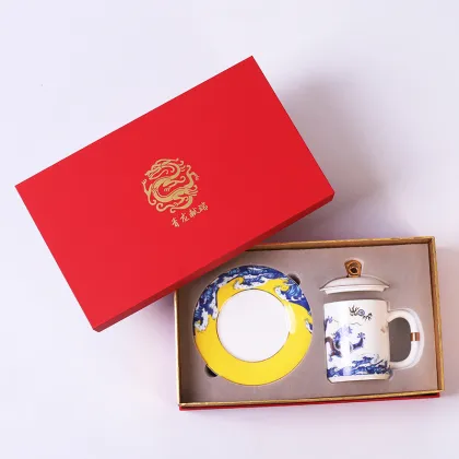 Chinese Style Azure Dragon Large Capacity Overglaze Colored Tea Cup