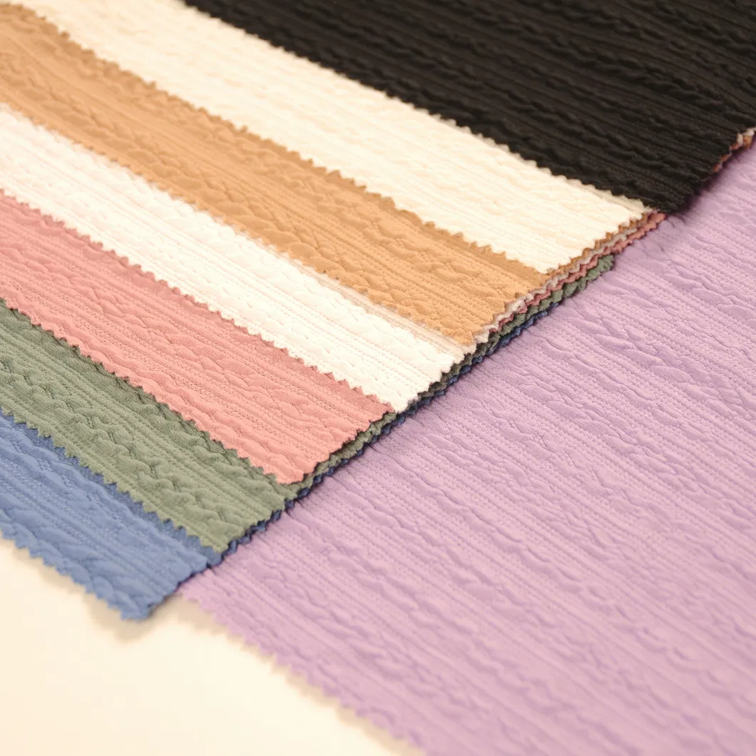 ขายด่วนผ้าสแปนเด็กซ์โพลีเอสเตอร์ที่เป็นของแข็งลายโซ่ผ้าถัก Jacquard สำหรับตัดเย็บเสื้อผ้า