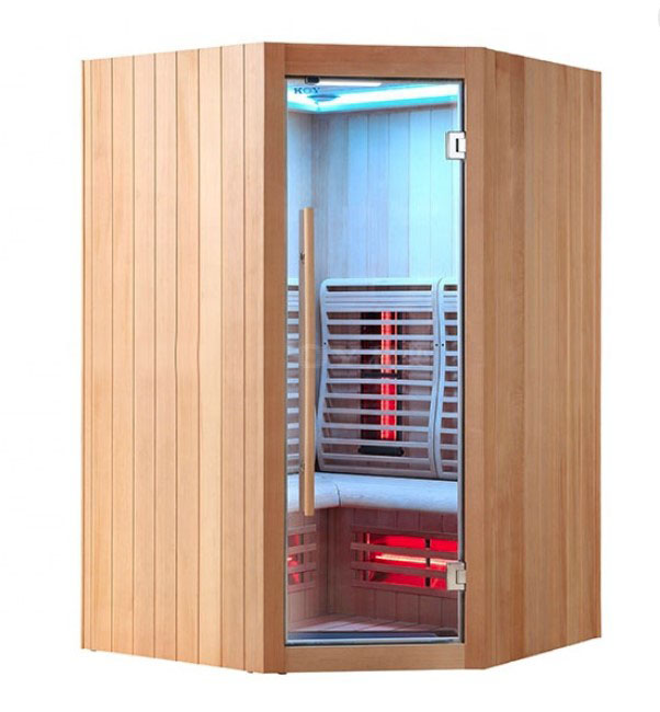 Types Of Home Saunas Hemlock wood 4 person deluxe corner Infrared Sauna