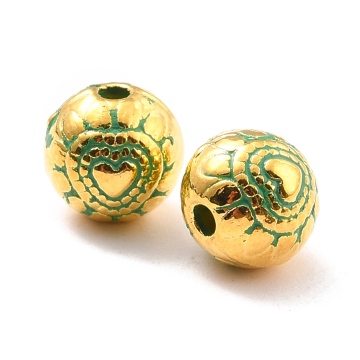 PandaHall Tibetan Style Alloy Beads with Golden and Green Patina Round Heart Pattern