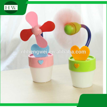 mini battery plant vase summer pot lovely flower cooling USB fan with lamp