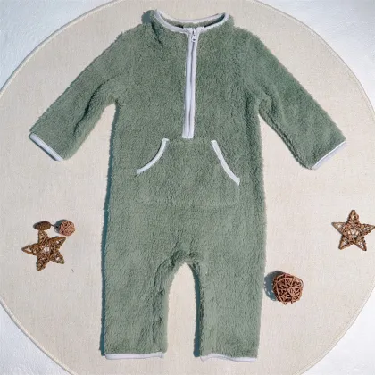KERUI Kids Coral Fleece One-Piece Pajamas Winter Set Cotton Front Half Zipper Suit for Kids Unisex 2024