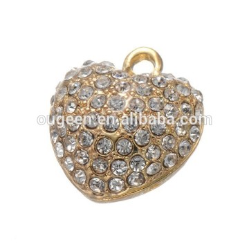 gold Plated Diamond decoration heart Zinc alloy hot sale fashion metal charms pendant for decoration