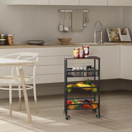 Rolling Kitchen Cart with 3 Tier Storage Basket