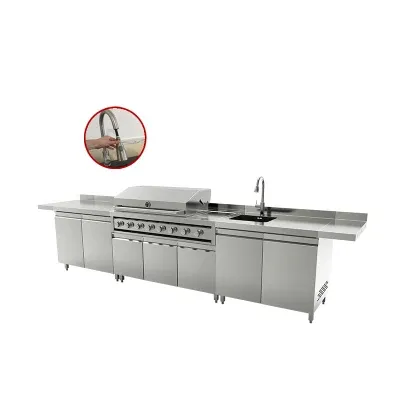 304 Stainless Steel BBQ Grill Outdoor Patio Kitchen Island with Faucet