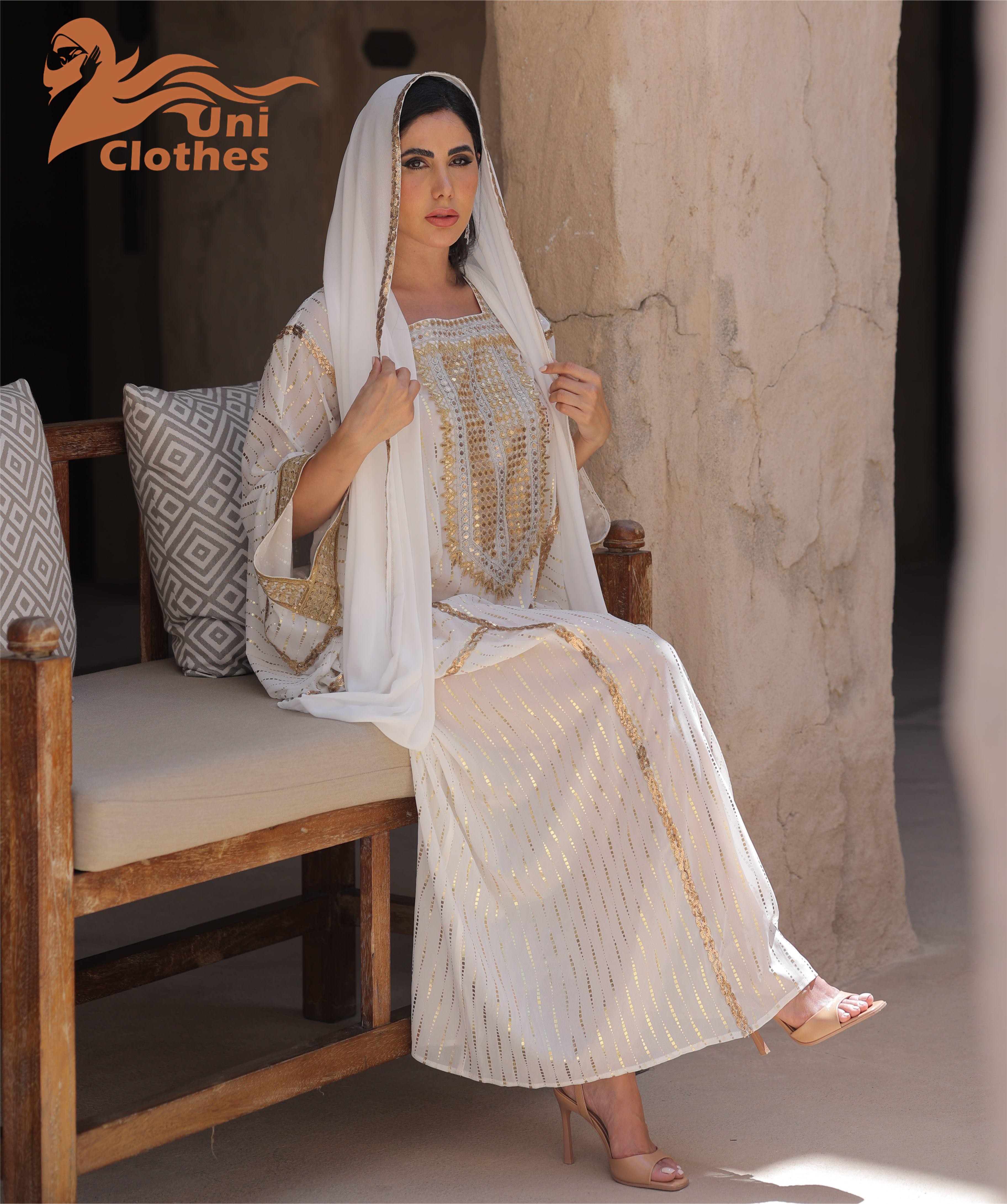 Gold Foil Chiffon Abaya Lifestyle View