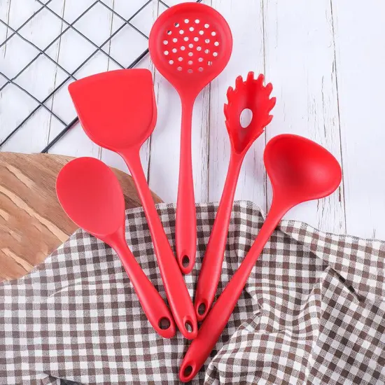 FDA-Approved Silicone 5-Piece Kitchenware Set: Spatulas, Soup Spoons, Non-Stick Pan Cooking Tools