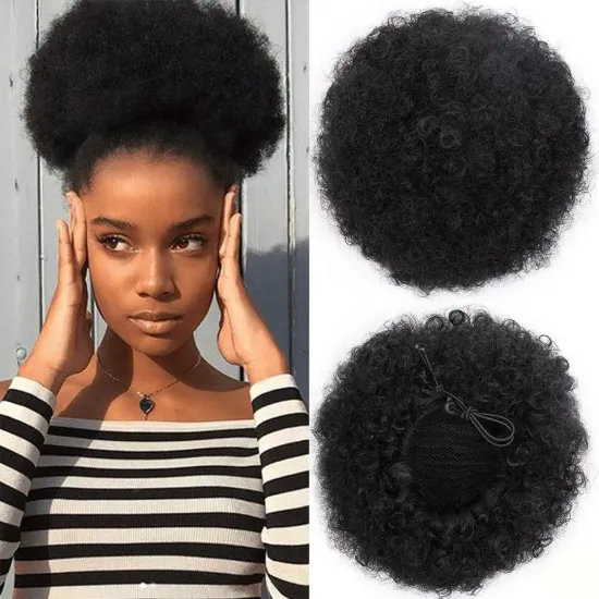 Wholesale Kinky Curly Clip afro hair bun Synthetic Hair pieces Chignon Fluffy Wig Synthetic Afro Curly Puff Hair Buns