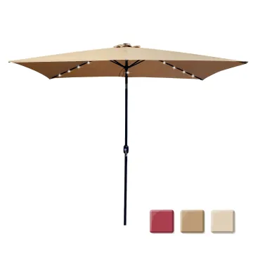 US Stock Outdoor Umbrella: 10x6.5Ft Rectangular Parasol with Crank, Tilt, and Solar LED Lighting