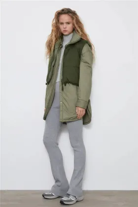 Autumn New Ladies Stand Collar Green Vest Jacket