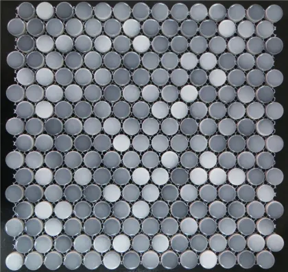 mixed yellow and grays round mosaic tile picture