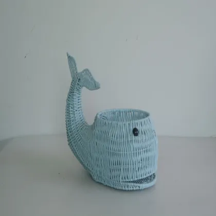 blue plastic rattan weaving whale decoration pot