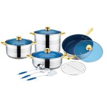 12 Pcs Stainless Steel Cookware blue glass lid