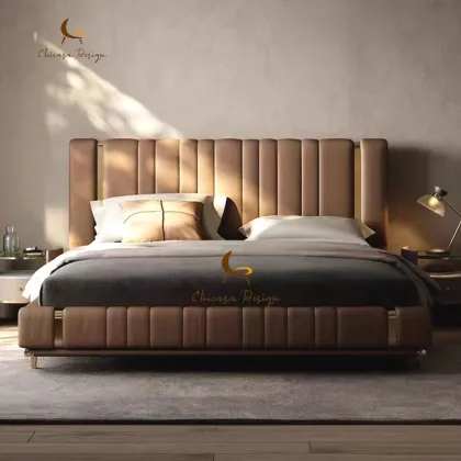 Modern Leather Bed Frame: Customized Double Layer Bedroom Furniture