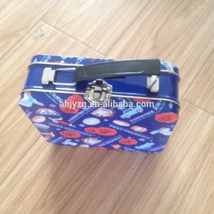fashion tin lunch box with lock and plastic handle