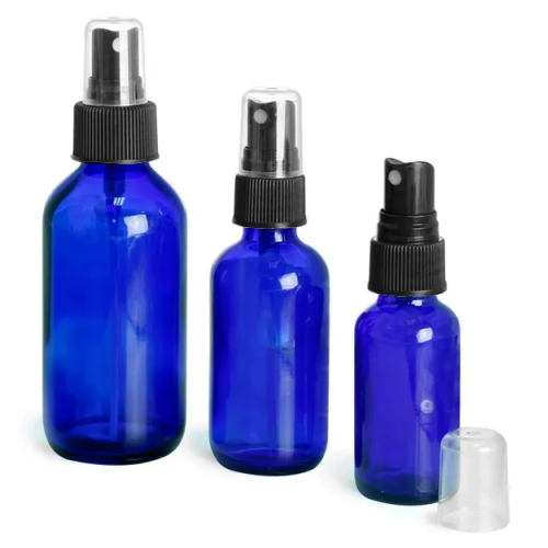 Blue Glass Boston Bottles w/ Fine Mist Sprayers