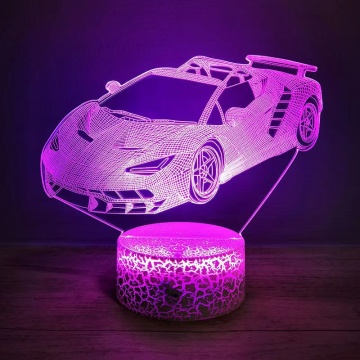 Super voiture en acrylique 3D lampe: une lumière de nuit à 16 couleurs pour le décor de bureau ou d'atmosphère