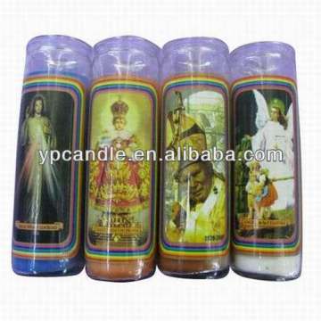 Multicolored 7 Days Religious Candle in Glass with Specific Pattern for Church