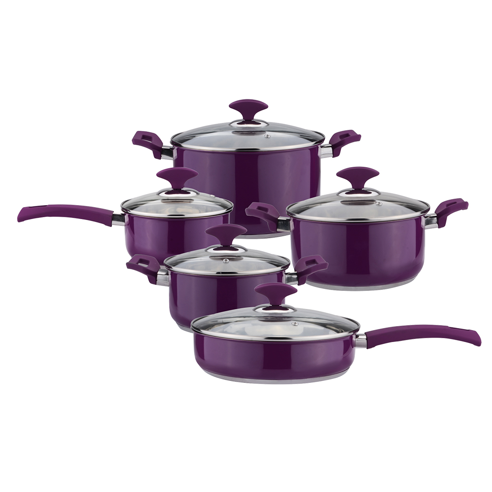 Purple color cookware set pot and saucepan set