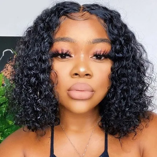 Curly Human Hair Wig Short Bob Lace Front Human Hair Wigs for Black Women Pre-plucked with Baby Hair Remy Lace Front Wig