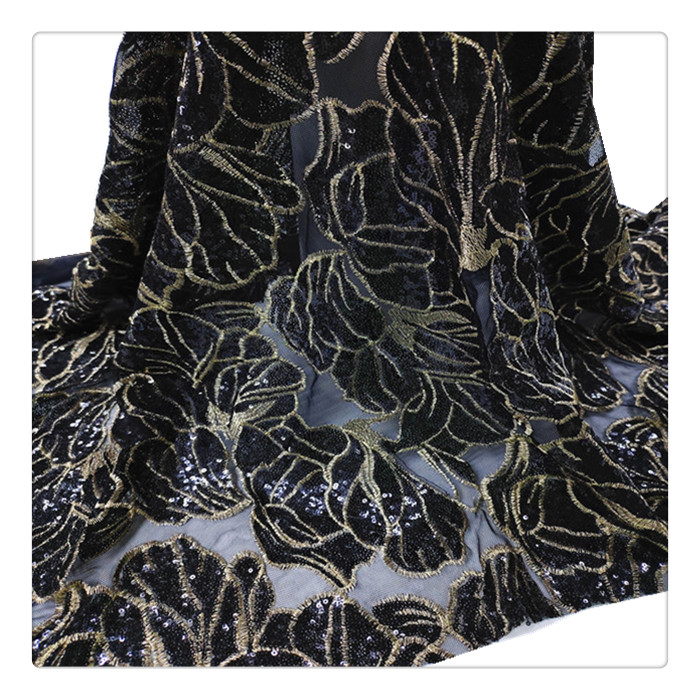 flower jacquard fabric garments accessories sequin fabric for sublimation BLACK GOLD